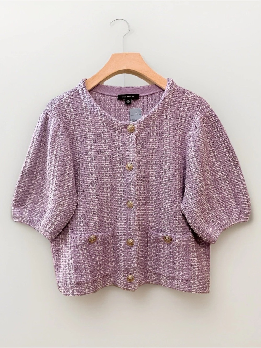 Ann Taylor Lavender Tweed Short Sleeve Jacket